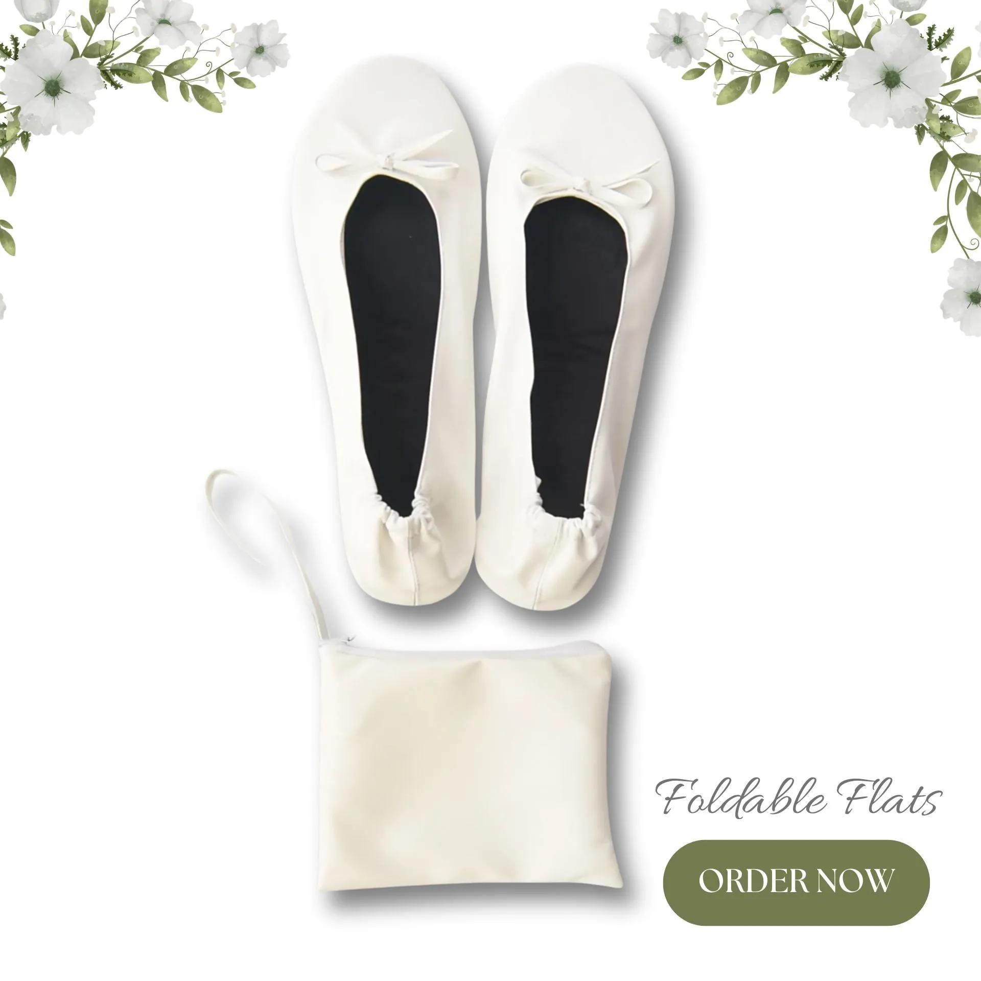 12 Pairs White Foldable Flats for Wedding Guests - Sizes S to XXL
