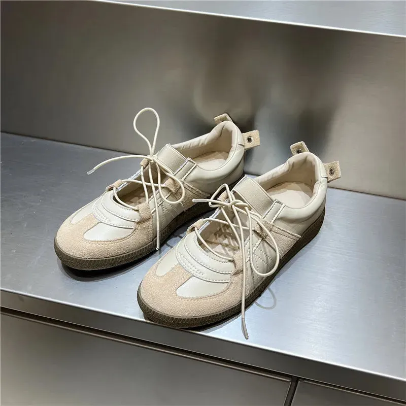 2024 Women Spring Summer New Soft Leather Korea Y2k Designer Casual Ballet Sports Athletic Training Flat Sneakers Female Shoes