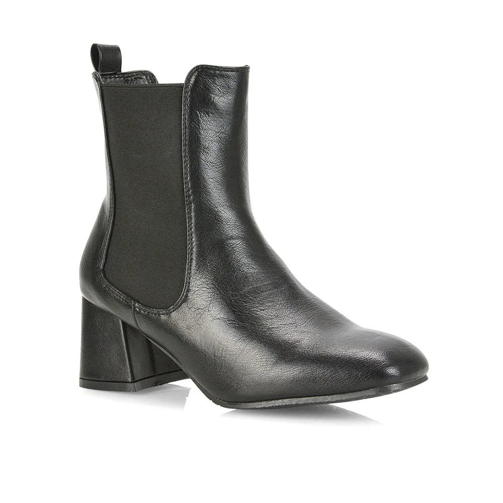 Anabella Slip on Elasticated Mid-Block Heel Chelsea Ankle Boots in Stone