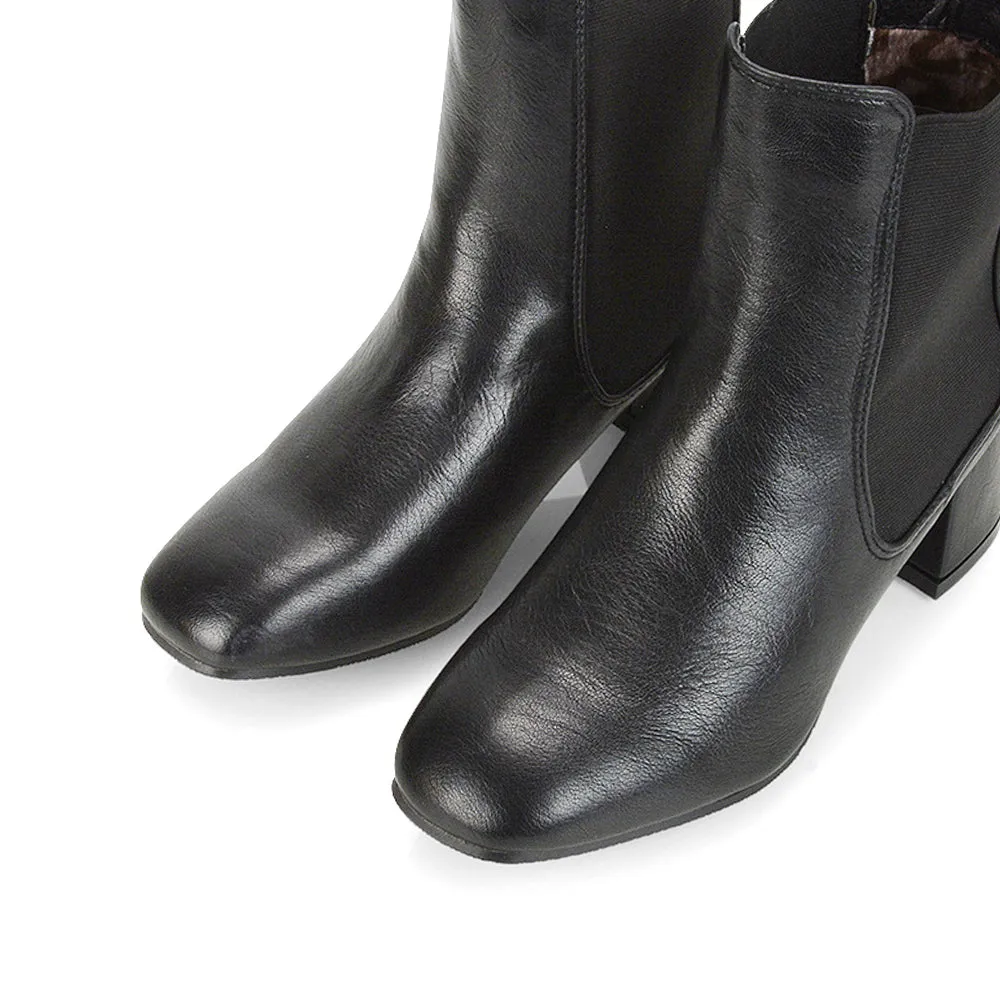 Anabella Slip on Elasticated Mid-Block Heel Chelsea Ankle Boots in Stone