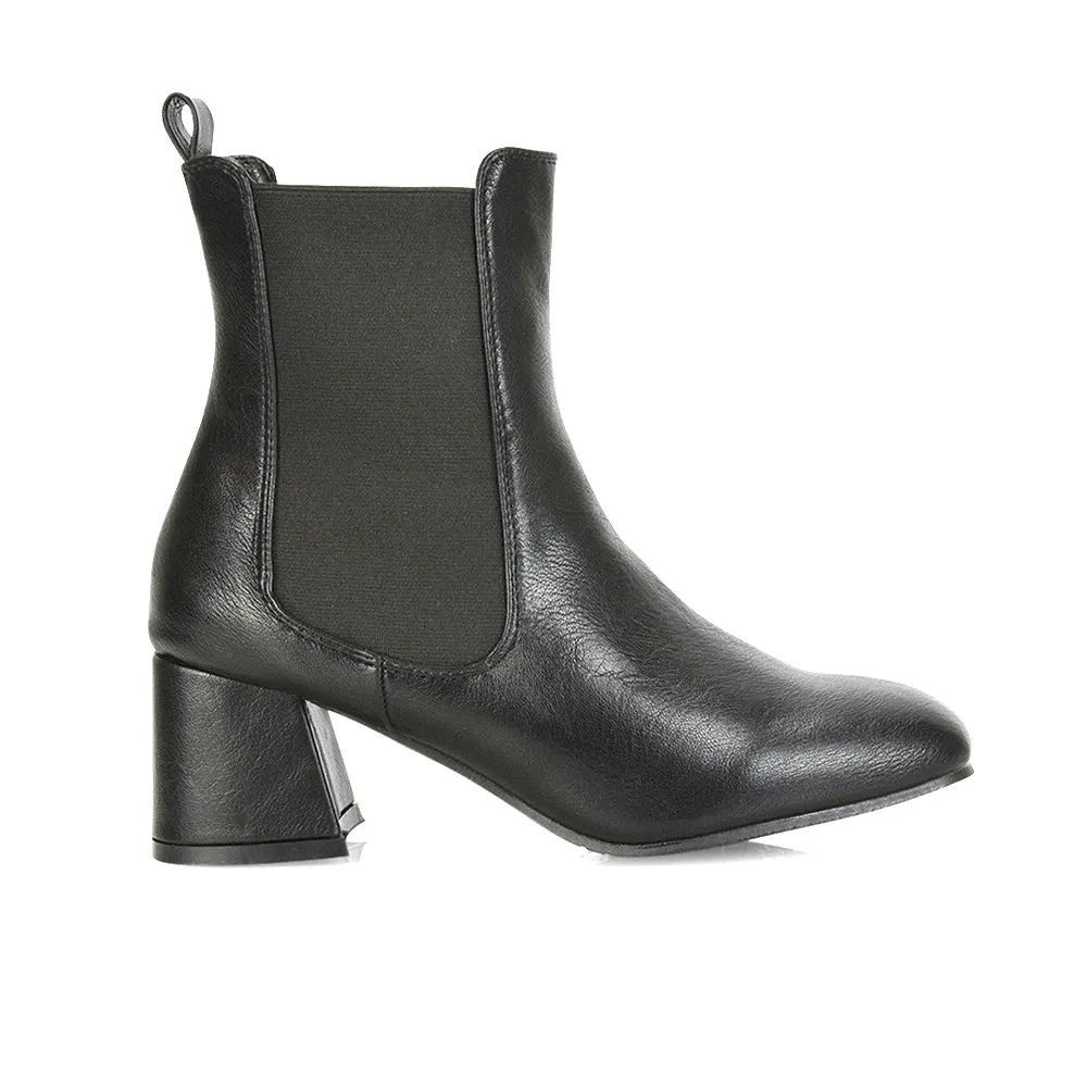 Anabella Slip on Elasticated Mid-Block Heel Chelsea Ankle Boots in Stone