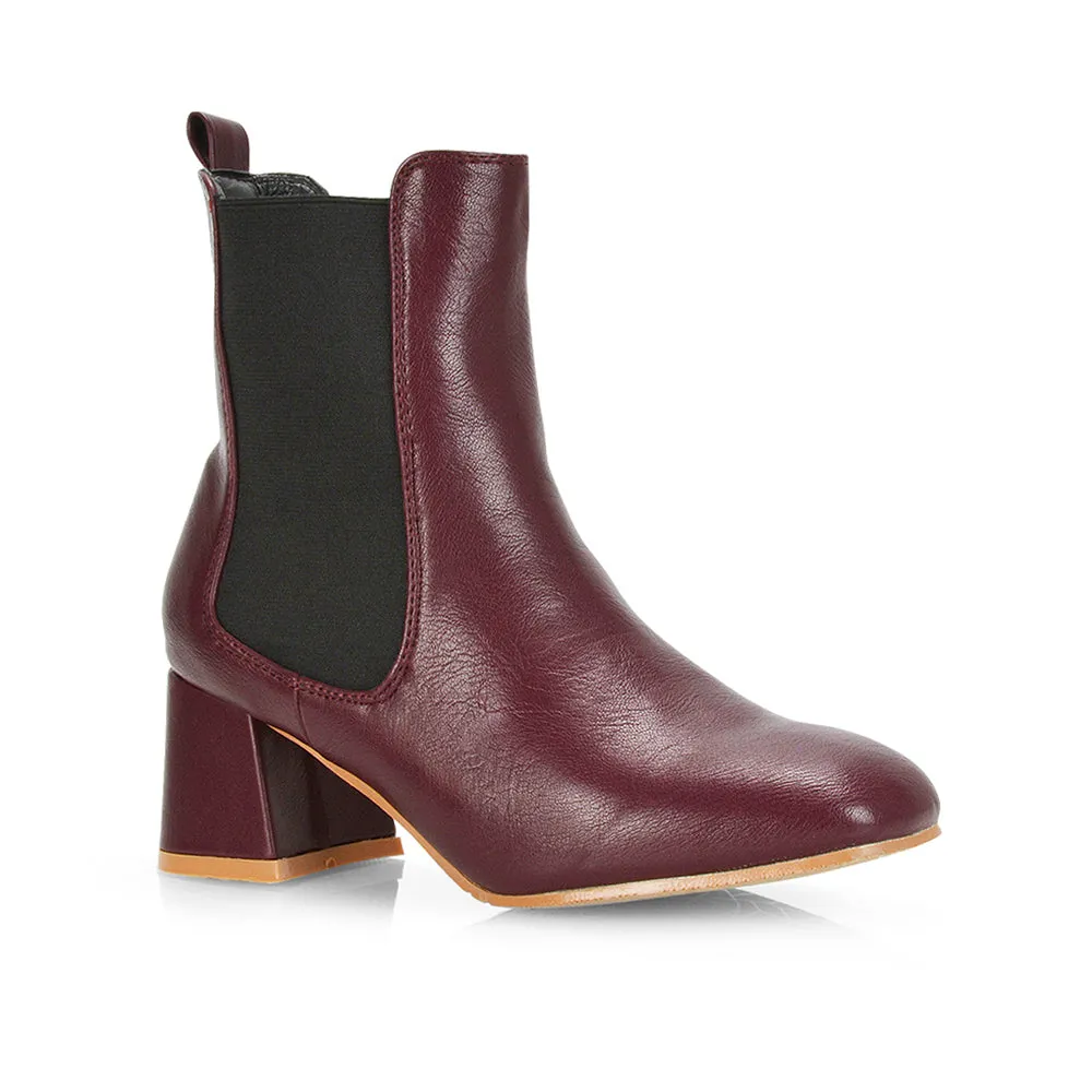 Anabella Slip on Elasticated Mid-Block Heel Chelsea Ankle Boots in Stone