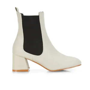 Anabella Slip on Elasticated Mid-Block Heel Chelsea Ankle Boots in Stone