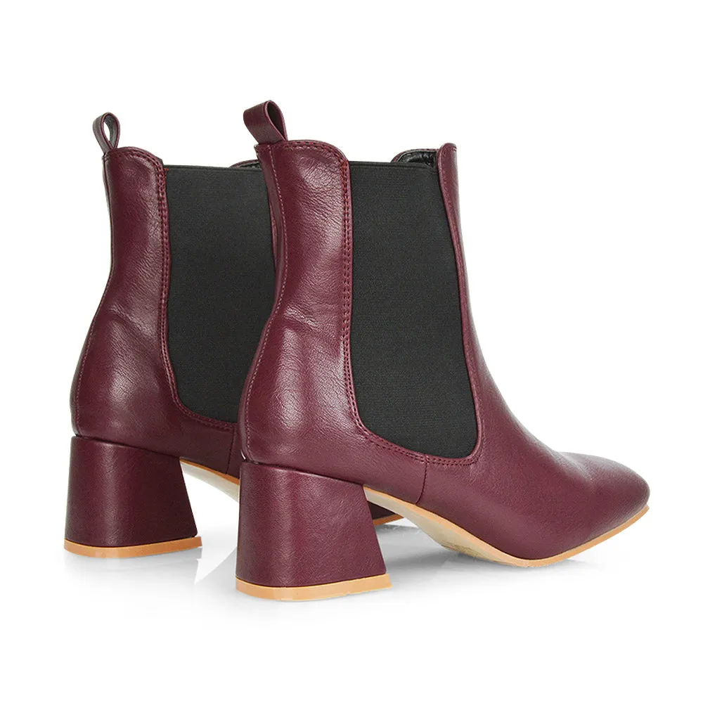 Anabella Slip on Elasticated Mid-Block Heel Chelsea Ankle Boots in Stone