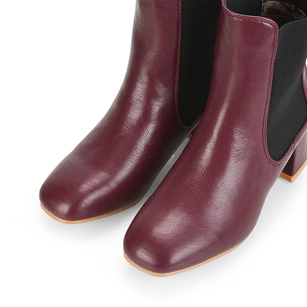 Anabella Slip on Elasticated Mid-Block Heel Chelsea Ankle Boots in Stone