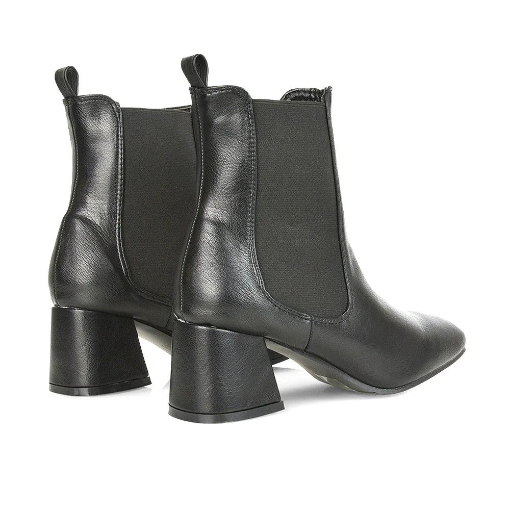 Anabella Slip on Elasticated Mid-Block Heel Chelsea Ankle Boots in Stone