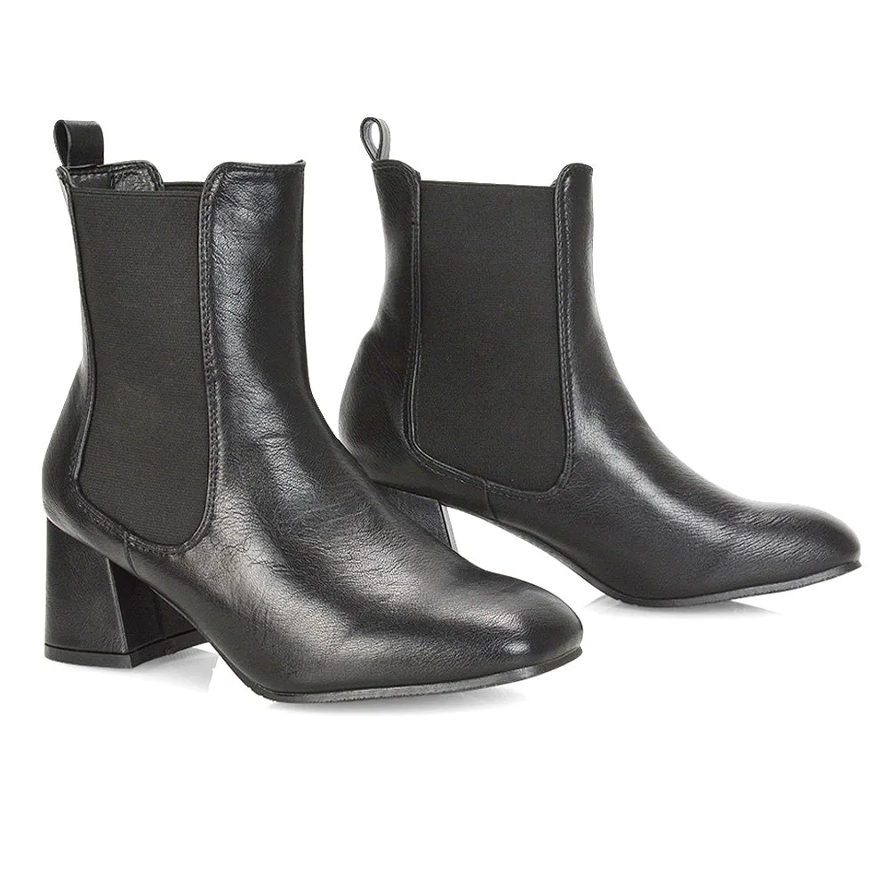 Anabella Slip on Elasticated Mid-Block Heel Chelsea Ankle Boots in Stone