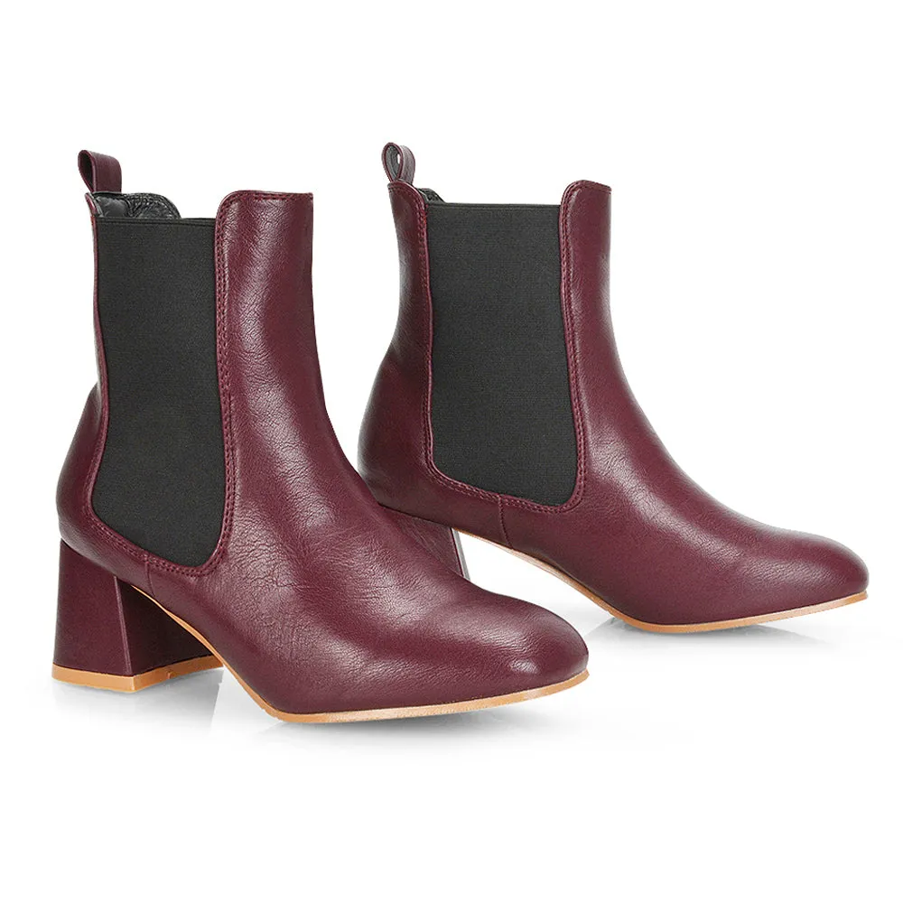 Anabella Slip on Elasticated Mid-Block Heel Chelsea Ankle Boots in Stone