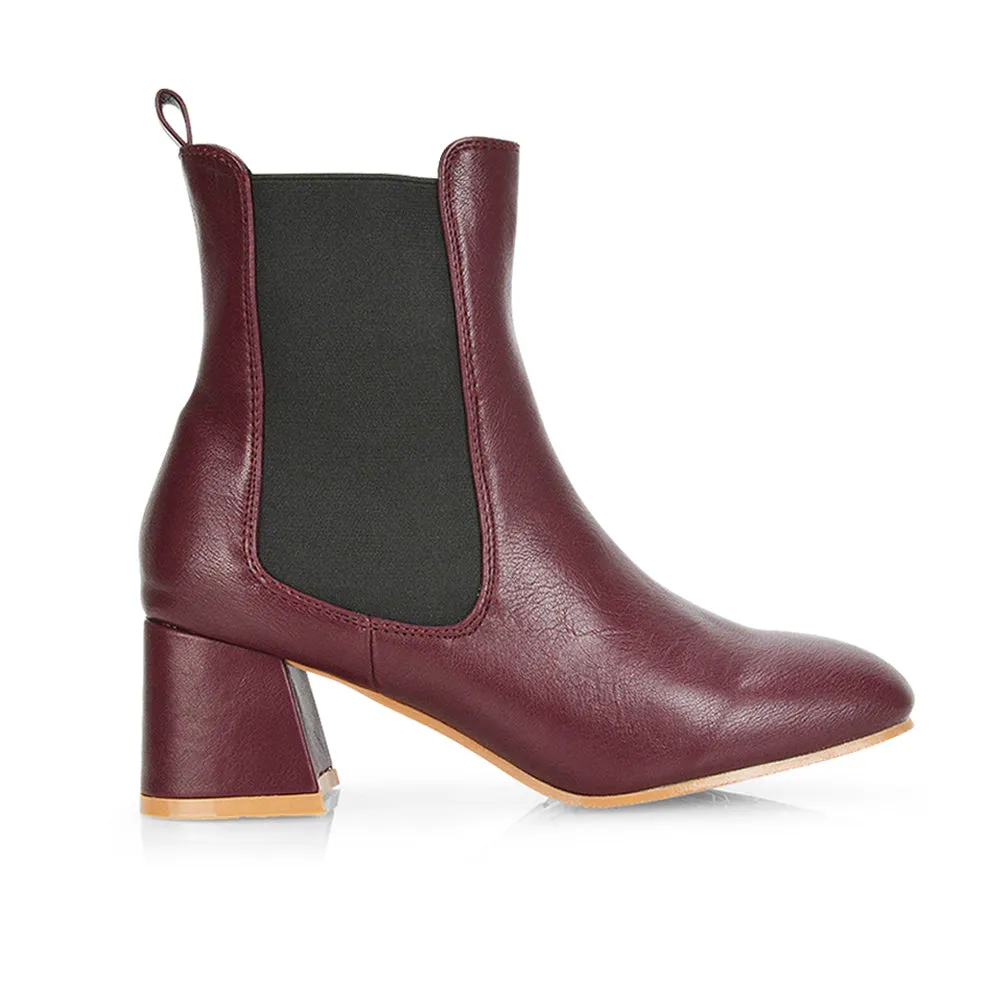 Anabella Slip on Elasticated Mid-Block Heel Chelsea Ankle Boots in Stone