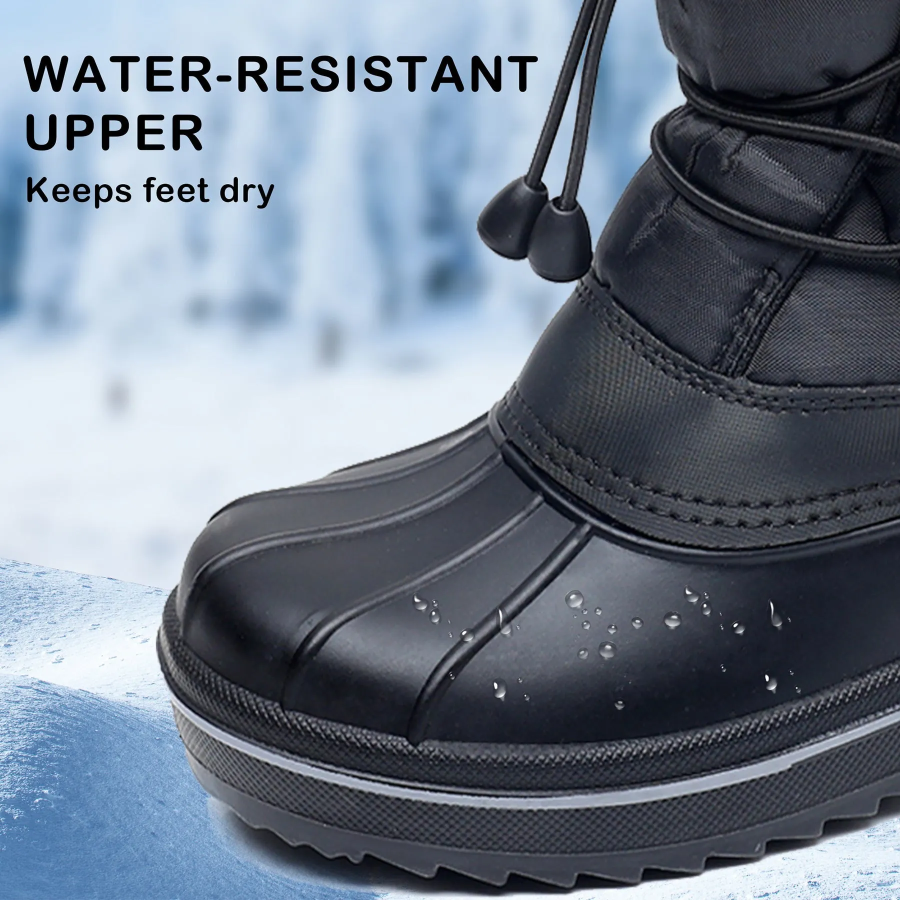 Apakowa Boys Girls Snow Boots Outdoor Slip Resistant Insulated Waterproof Winter Snow Boots (Toddler/Little Kid/Big Kid)-HDL578-Black