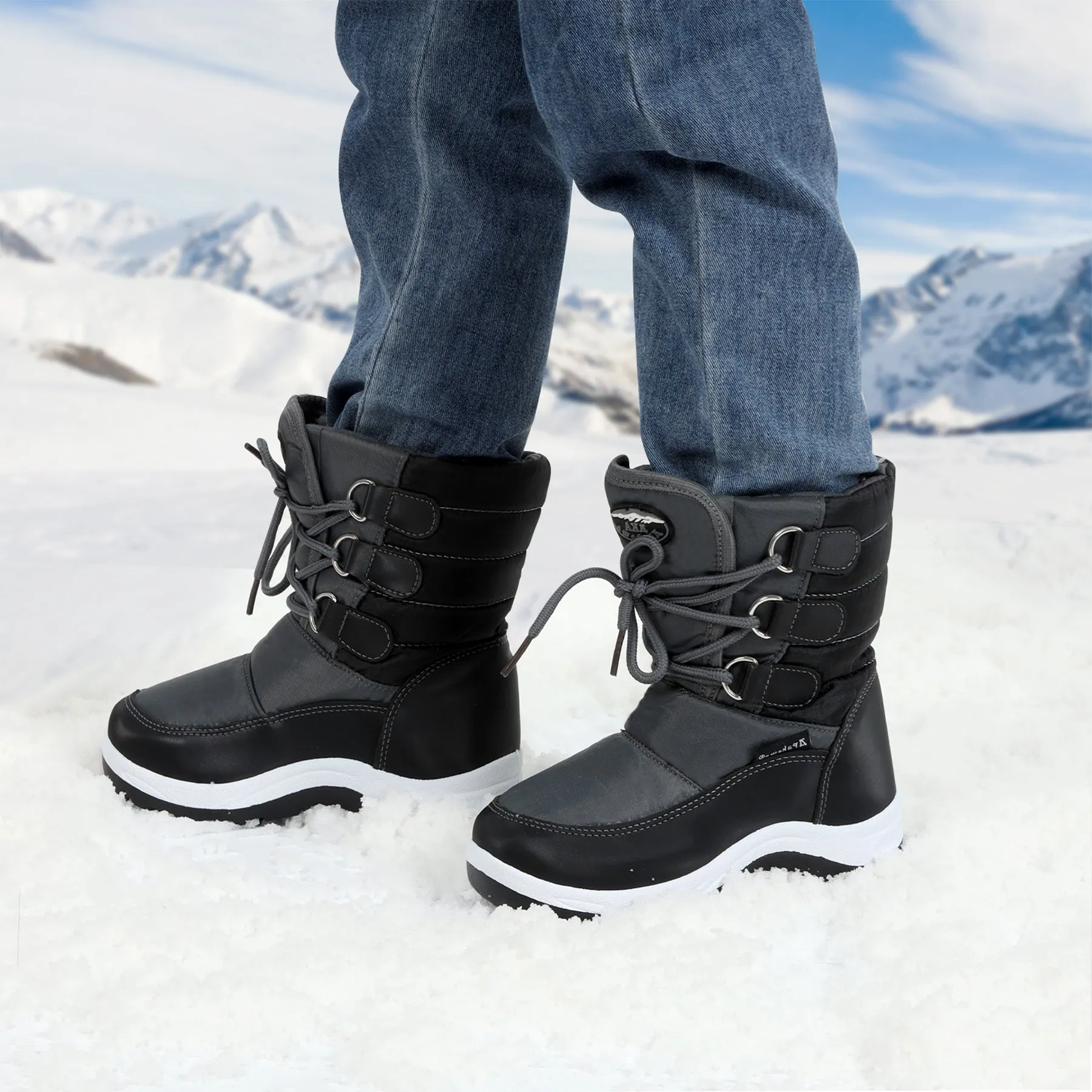 Apakowa Boys Water Resistance Snow Boots for Toddler/Little Kid-FXJFSZK-HDL020-Gray