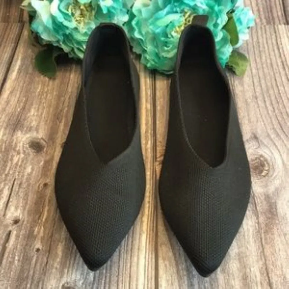 Ballet Black Knit Texture Mesh Flats Slip-Ons 8.5M