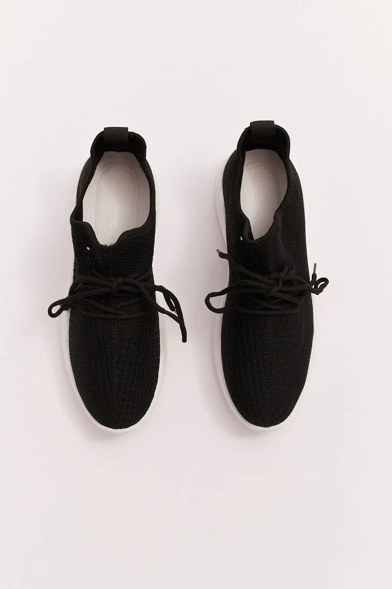 Black Knit Breathable Lace Up Trainers Sneakers