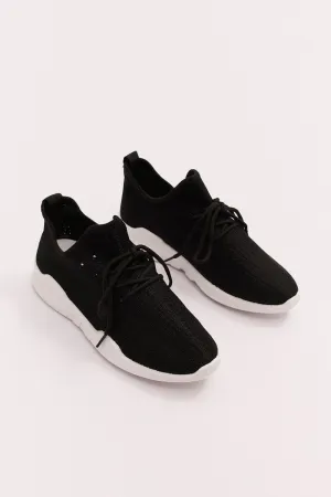 Black Knit Breathable Lace Up Trainers Sneakers
