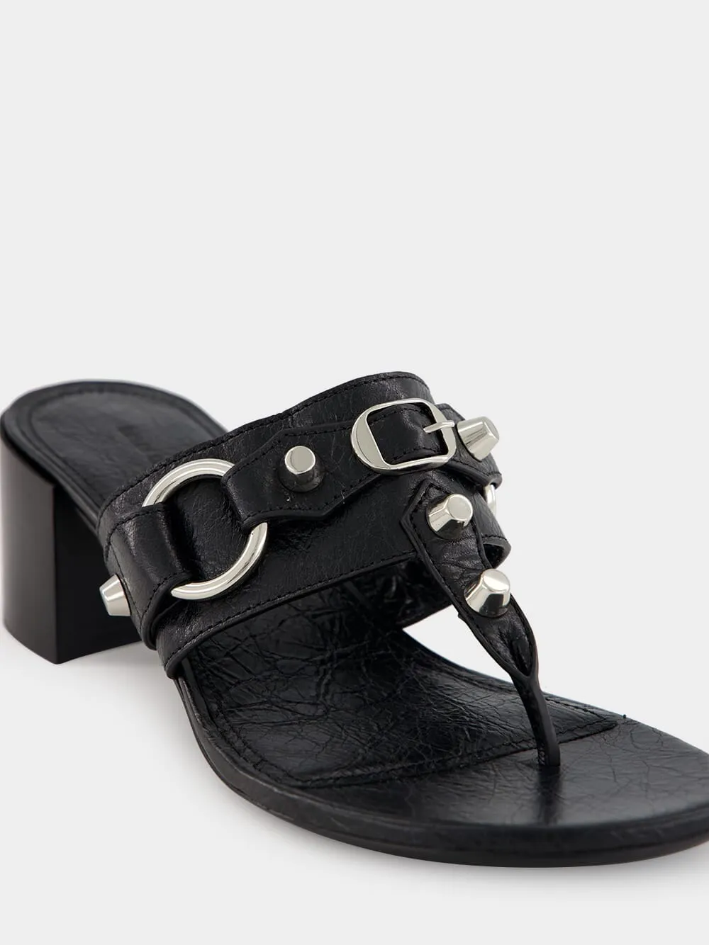 Black Mid-Heel City Tong Sandals
