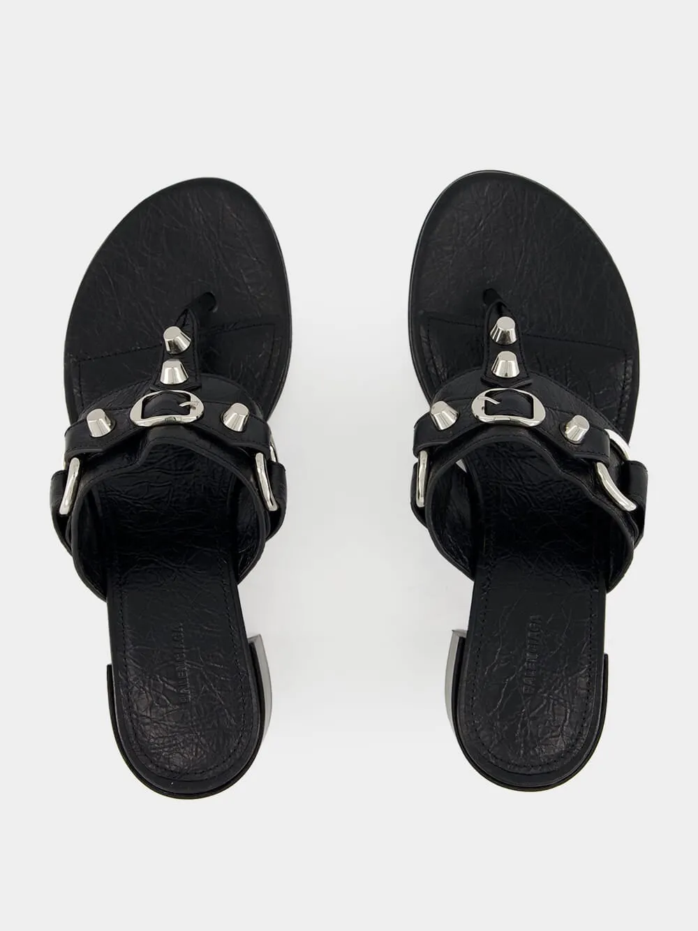 Black Mid-Heel City Tong Sandals