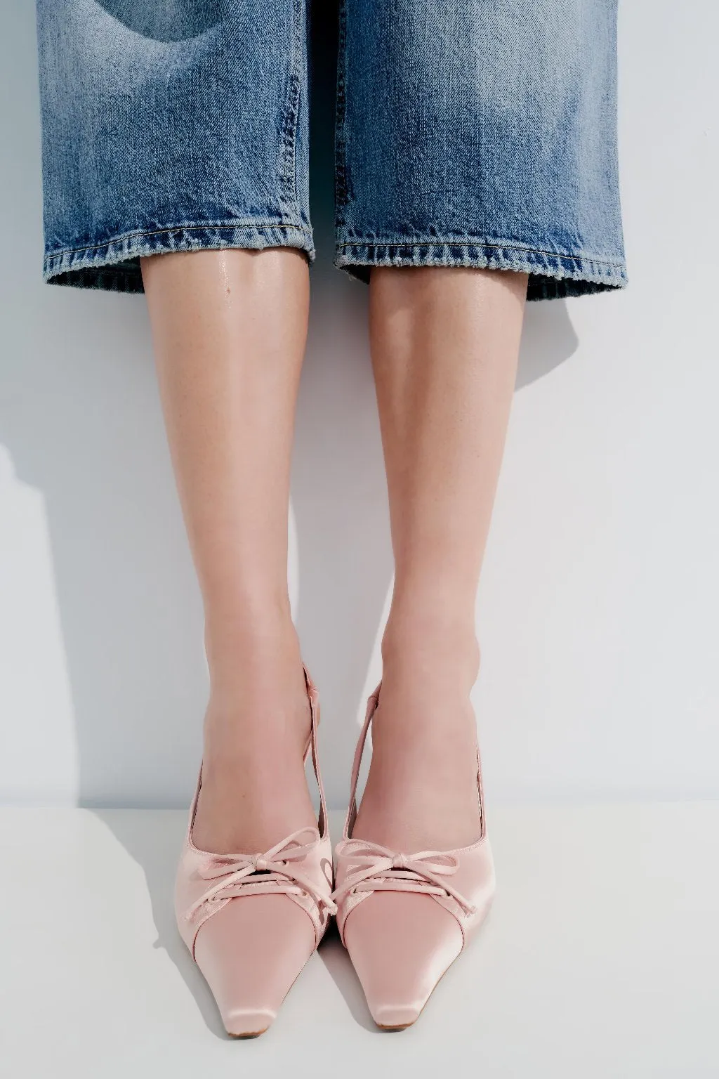 Bow Pointed Toe Slingback Heels