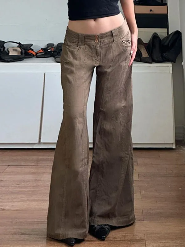 Brown vintage American low waist split flare jeans