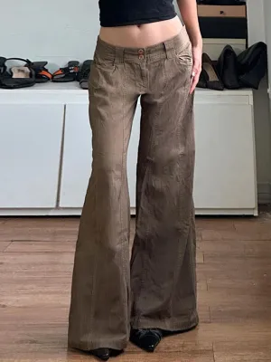 Brown vintage American low waist split flare jeans