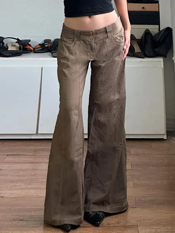 Brown vintage American low waist split flare jeans