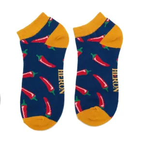 Chillis Bamboo Trainer Socks in Navy by Mr Heron, Size UK 7-11