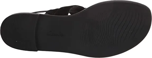 Clarks Women's Reyna Glam Flat Sandal, Black Synthetic Interest Combi, 6