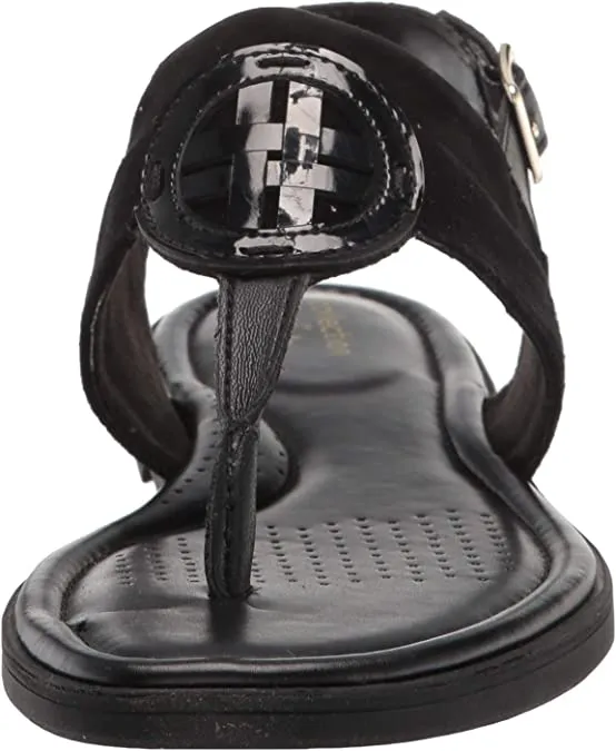 Clarks Women's Reyna Glam Flat Sandal, Black Synthetic Interest Combi, 6