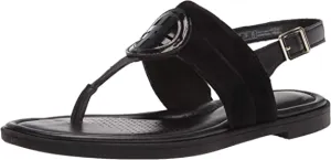 Clarks Women's Reyna Glam Flat Sandal, Black Synthetic Interest Combi, 6