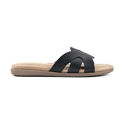 CLIFFS BY WHITE MOUNTAIN Fortunate Women's Slide Sandal, Black/Burnished/Smooth, 7.5 M