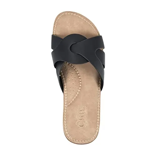 CLIFFS BY WHITE MOUNTAIN Fortunate Women's Slide Sandal, Black/Burnished/Smooth, 7.5 M