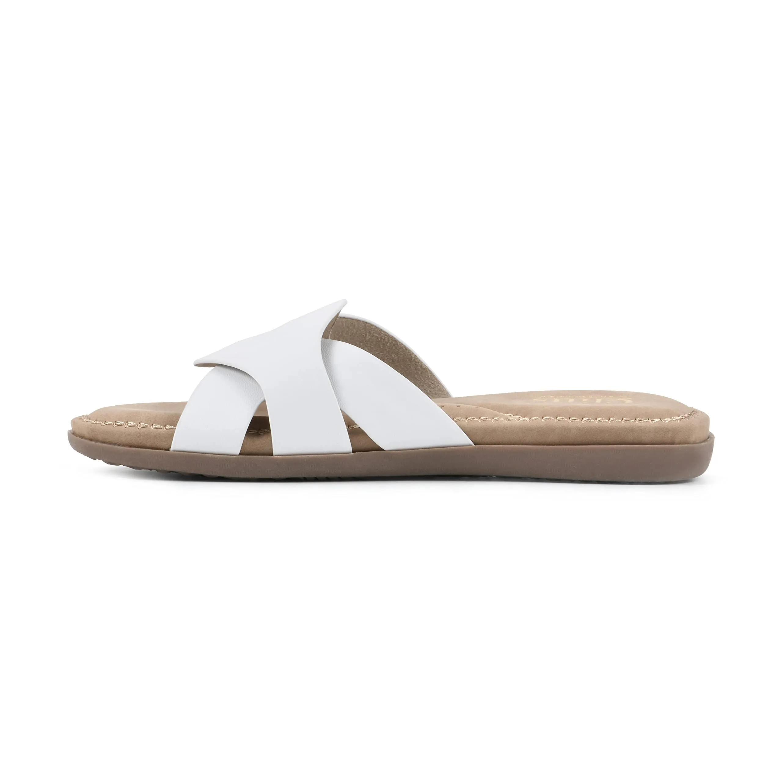 CLIFFS BY WHITE MOUNTAIN Fortunate Women's Slide Sandal, White/Burnished/Smooth, 10 M