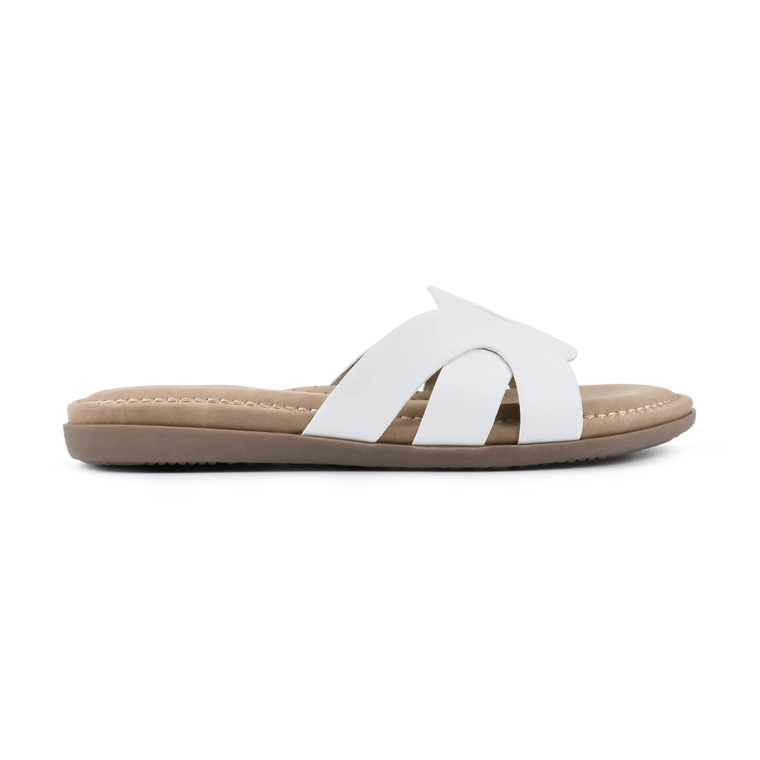 CLIFFS BY WHITE MOUNTAIN Fortunate Women's Slide Sandal, White/Burnished/Smooth, 10 M