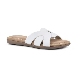 CLIFFS BY WHITE MOUNTAIN Fortunate Women's Slide Sandal, White/Burnished/Smooth, 10 M
