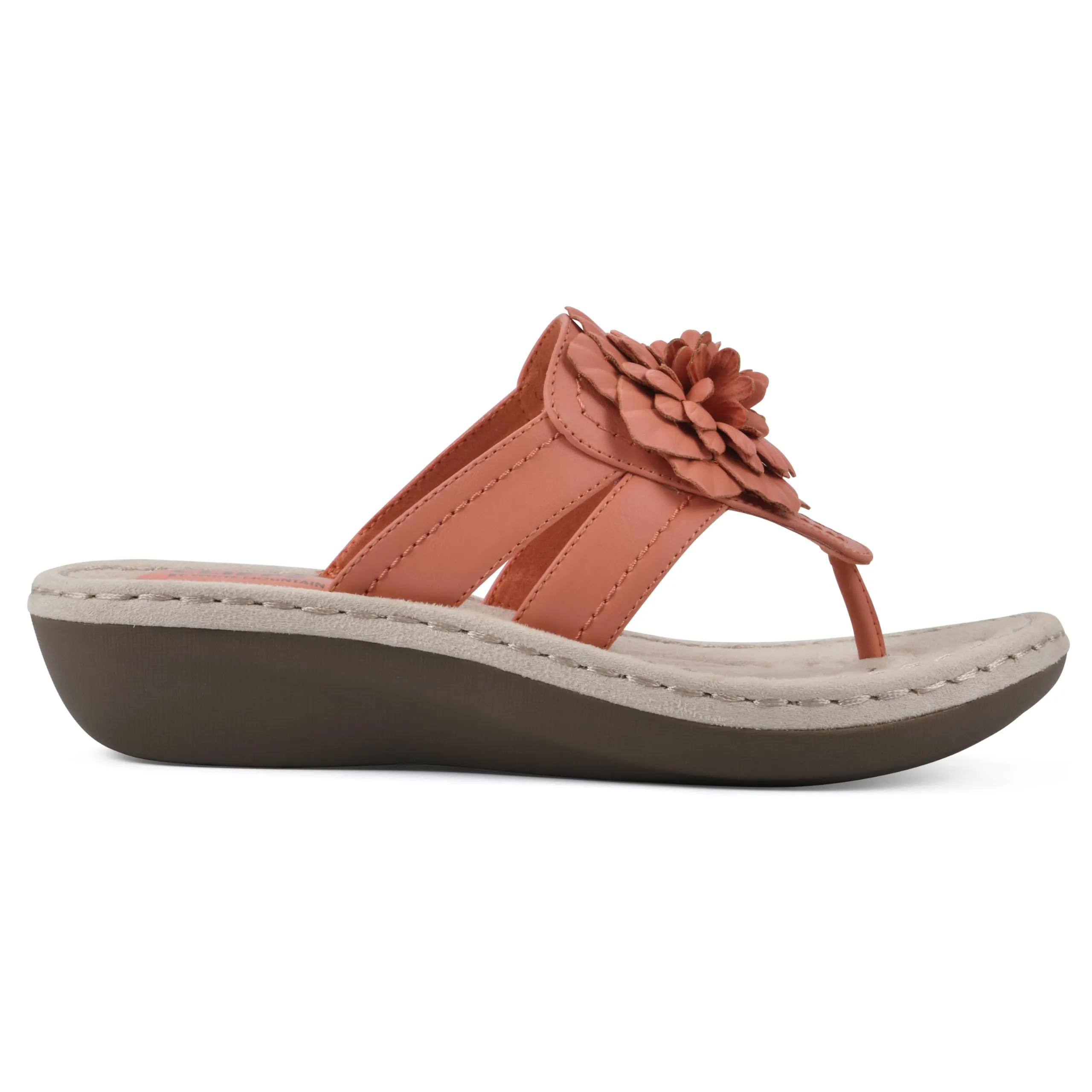 CLIFFS BY WHITE MOUNTAIN Women's Cassia Mini Wedge Flower Flip Flop Sandal, Orange/Smooth, 11 W