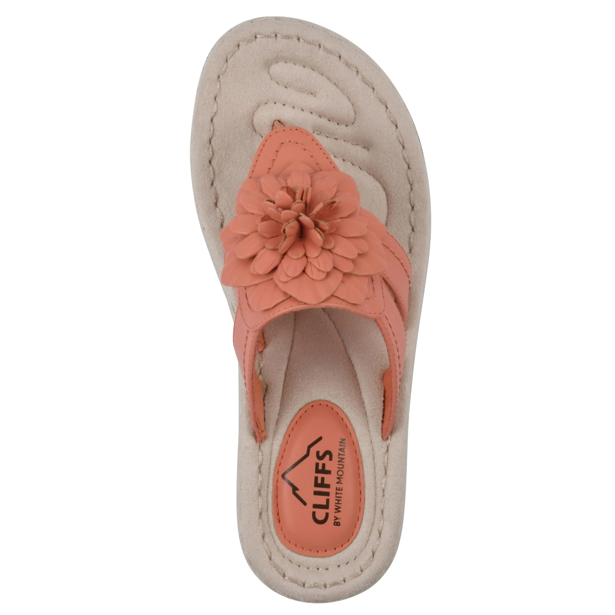 CLIFFS BY WHITE MOUNTAIN Women's Cassia Mini Wedge Flower Flip Flop Sandal, Orange/Smooth, 11 W