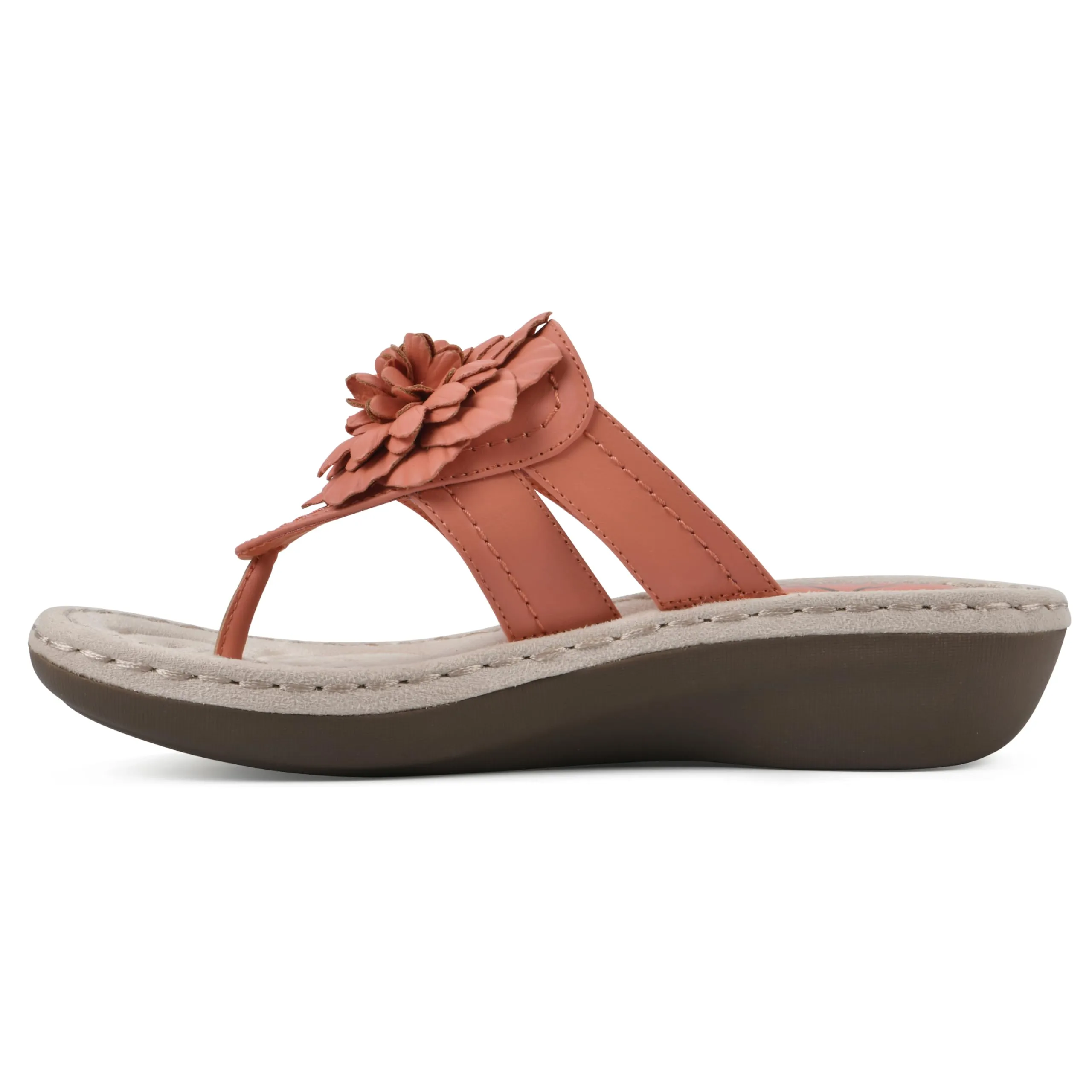 CLIFFS BY WHITE MOUNTAIN Women's Cassia Mini Wedge Flower Flip Flop Sandal, Orange/Smooth, 11 W