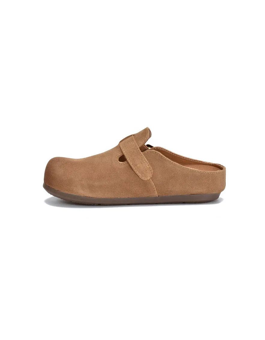 Comfortable Suede Buckle Wide Toe Box Clogs