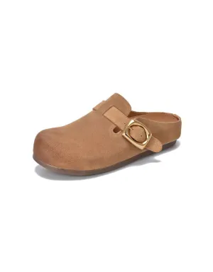 Comfortable Suede Buckle Wide Toe Box Clogs