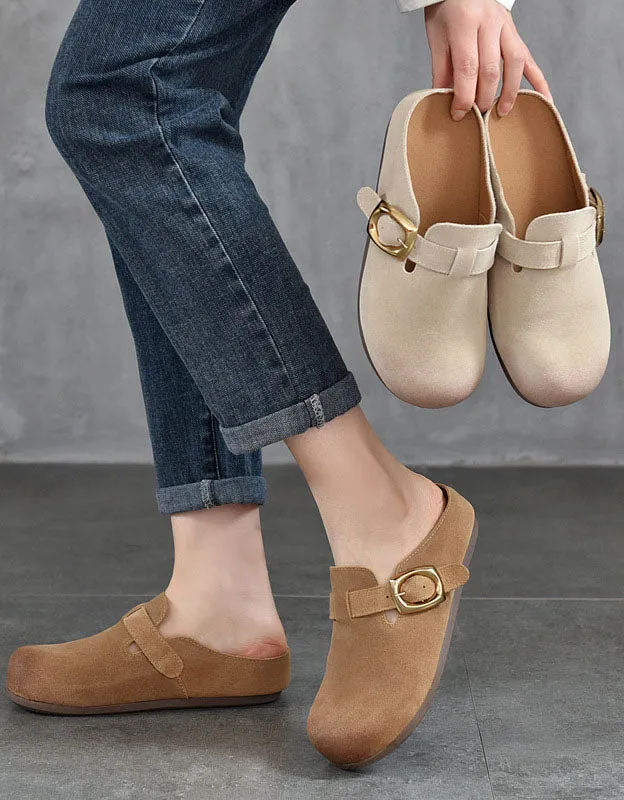 Comfortable Suede Buckle Wide Toe Box Clogs