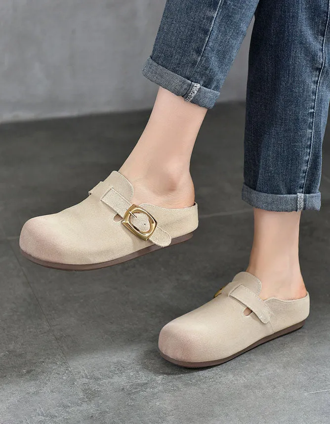 Comfortable Suede Buckle Wide Toe Box Clogs