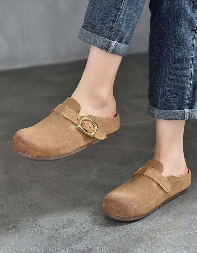 Comfortable Suede Buckle Wide Toe Box Clogs