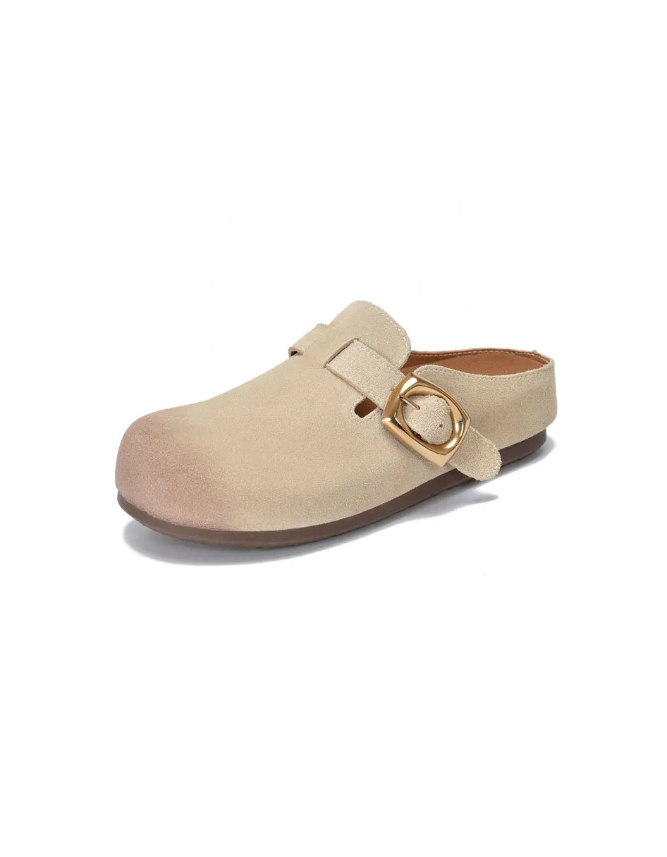 Comfortable Suede Buckle Wide Toe Box Clogs