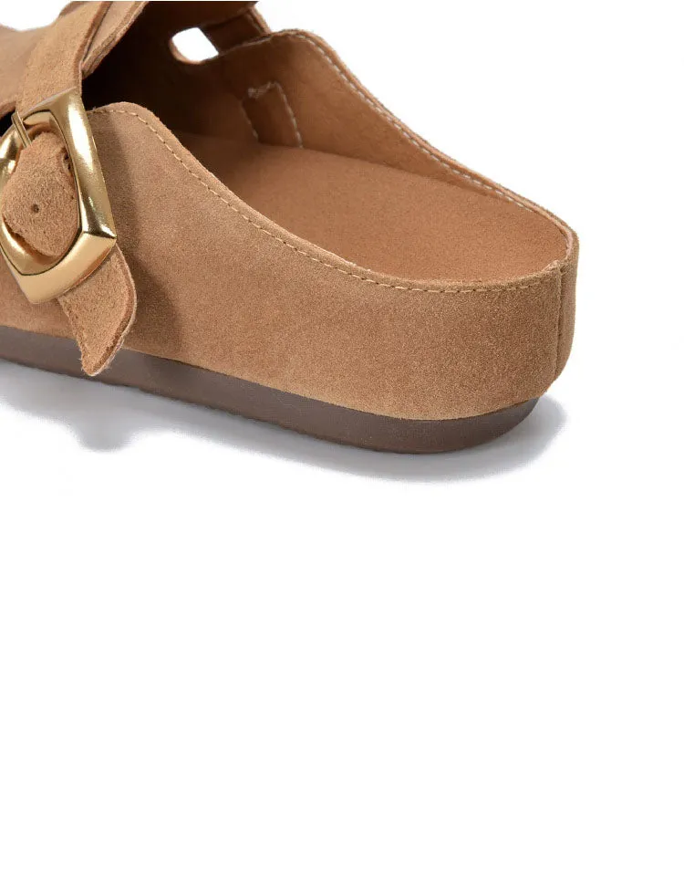 Comfortable Suede Buckle Wide Toe Box Clogs