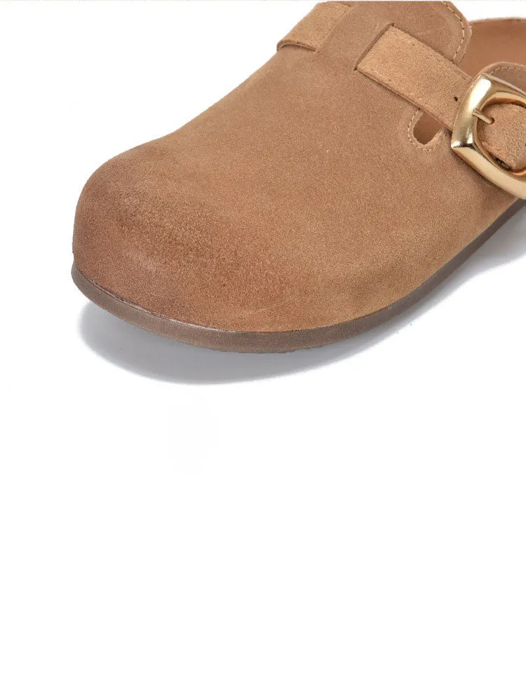 Comfortable Suede Buckle Wide Toe Box Clogs