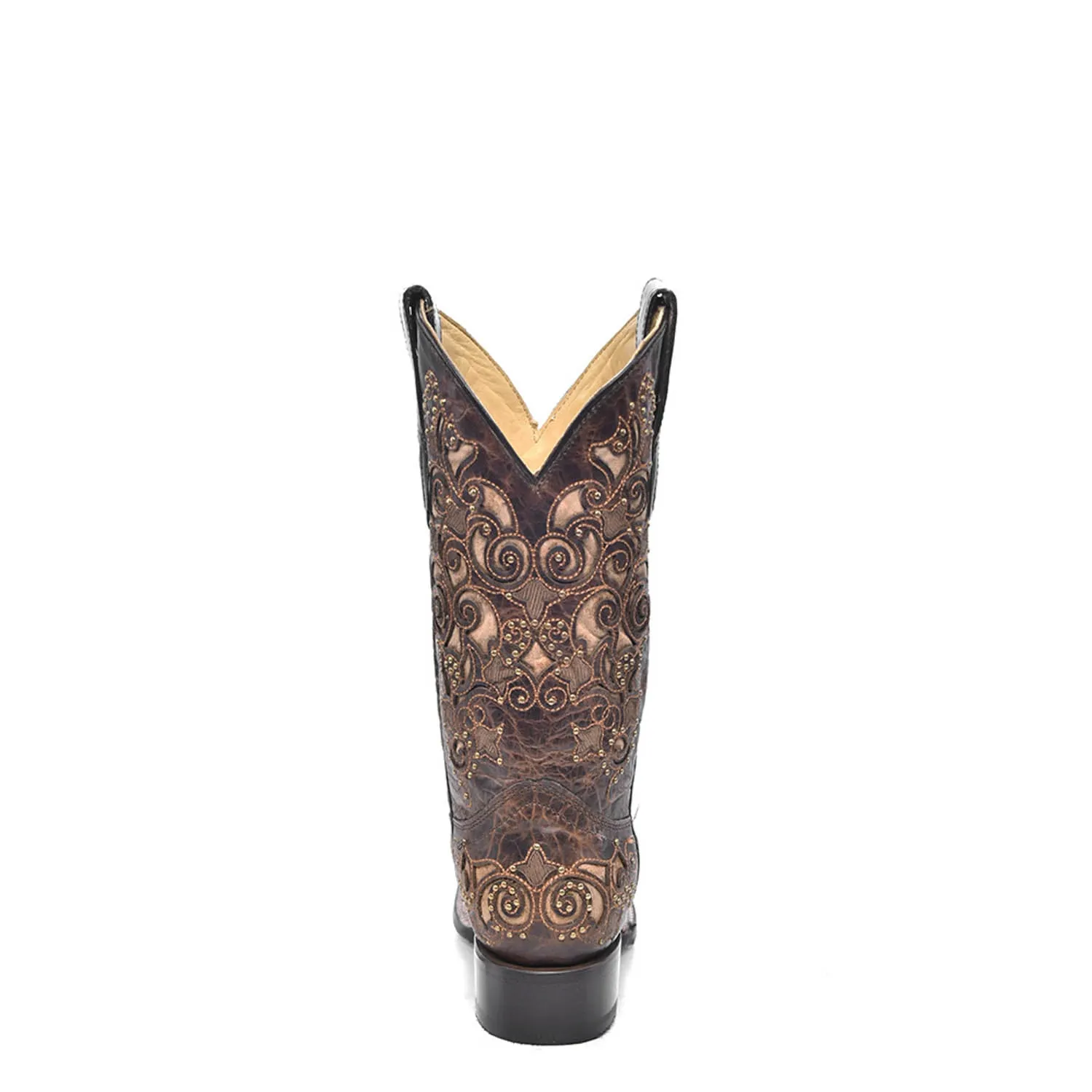 Corral Ladies Inlay Brown Cowhide Leather Cowgirl Boots