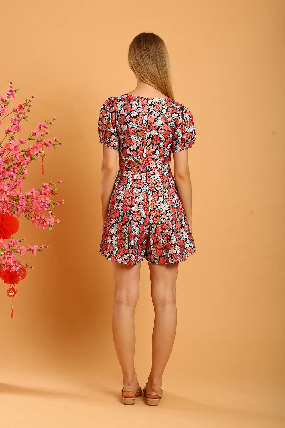 Daisy Linen Jumpsuit in Red Floral