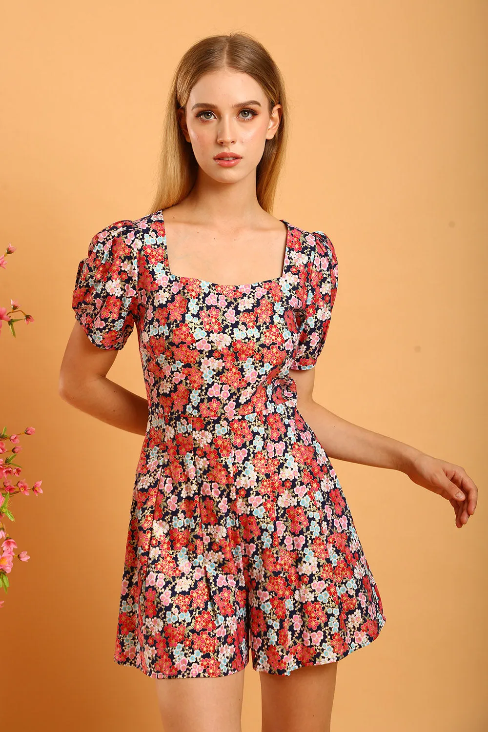 Daisy Linen Jumpsuit in Red Floral