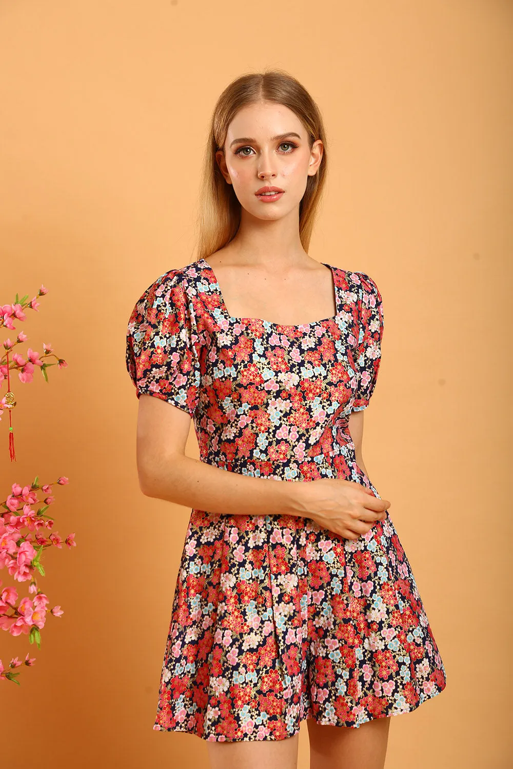 Daisy Linen Jumpsuit in Red Floral