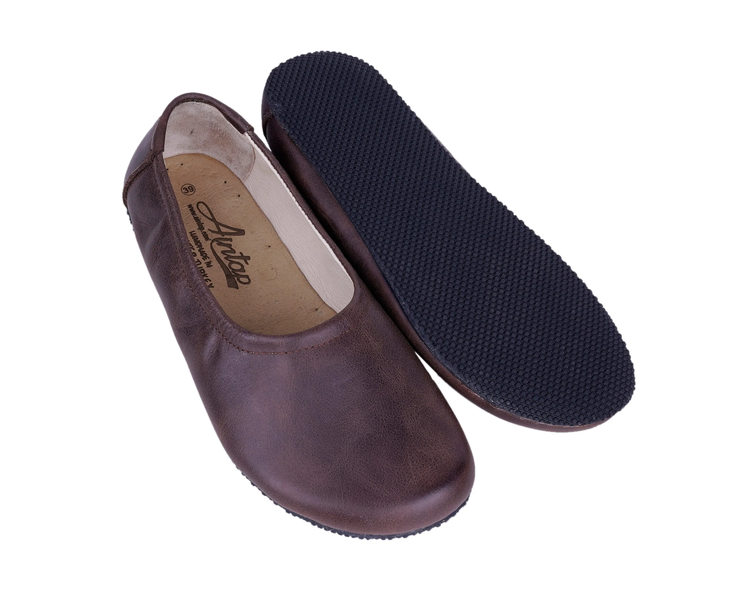 Dark Brown Women Flat Ballets Wide Barefoot Crazy Leather Handmade