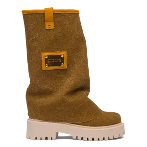 Denim Chunky Boots Brown